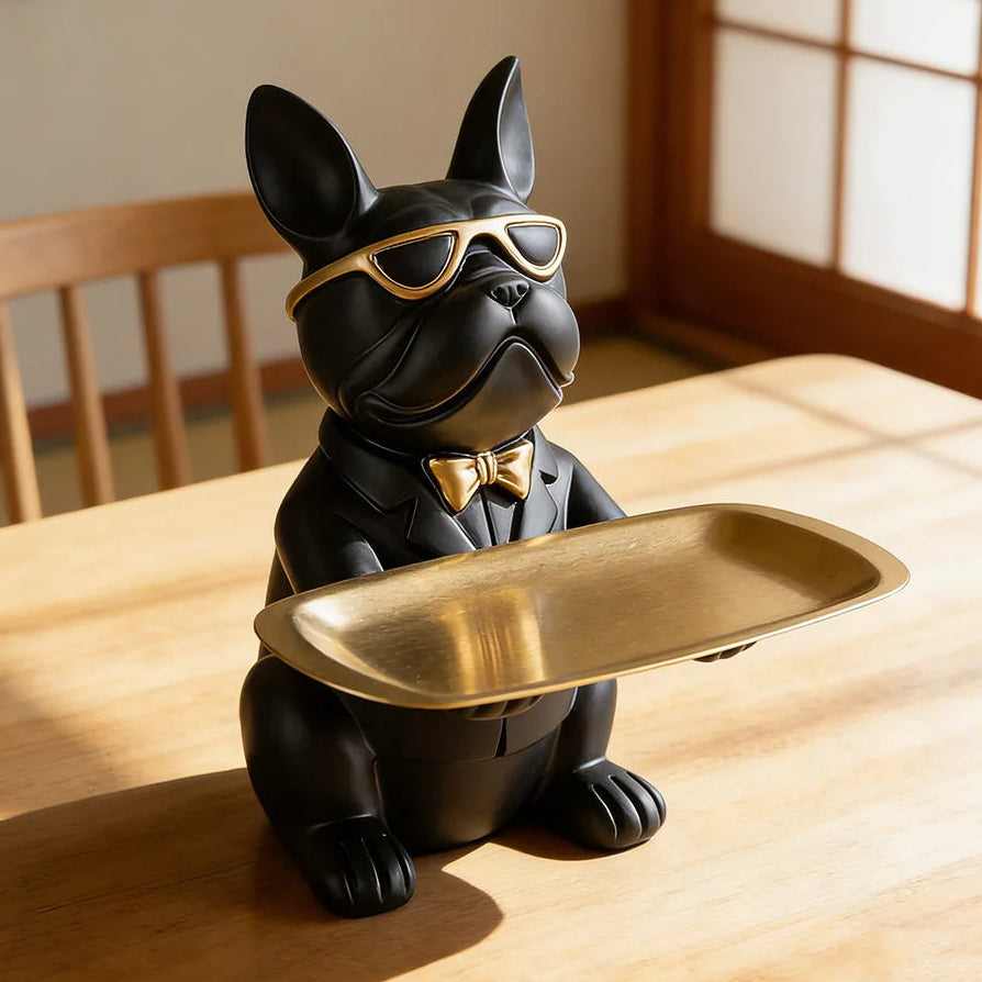 Kreative Bulldoggen-Tablett Statue – Tierische Dekoration mit Ablage für Wohnzimmer, Schlafzimmer und Geschenkidee Kaufschwan®