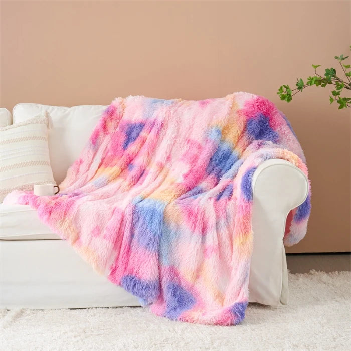 Vier-Jahreszeiten Universelle Nerz-Fleece-Decke – Flauschige Tie-Dye Einfarbige Decke für Wärme und Komfort