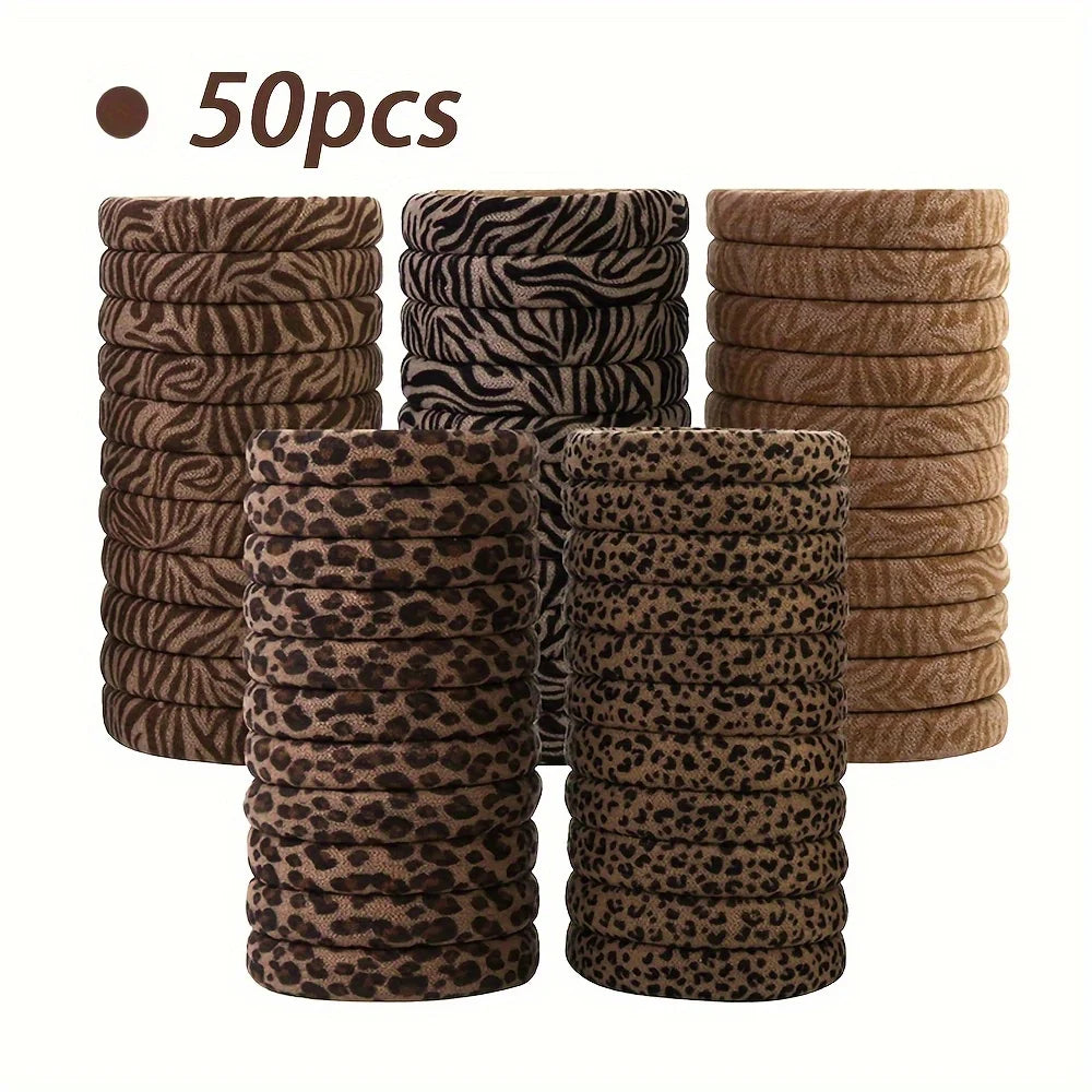 10/20/30/50 Stück Damen Mode Haargummis im Leopardenmuster | Weiche Elastische Pferdeschwanzhalter für Dickes Haar Kaufschwan® 50 Stück