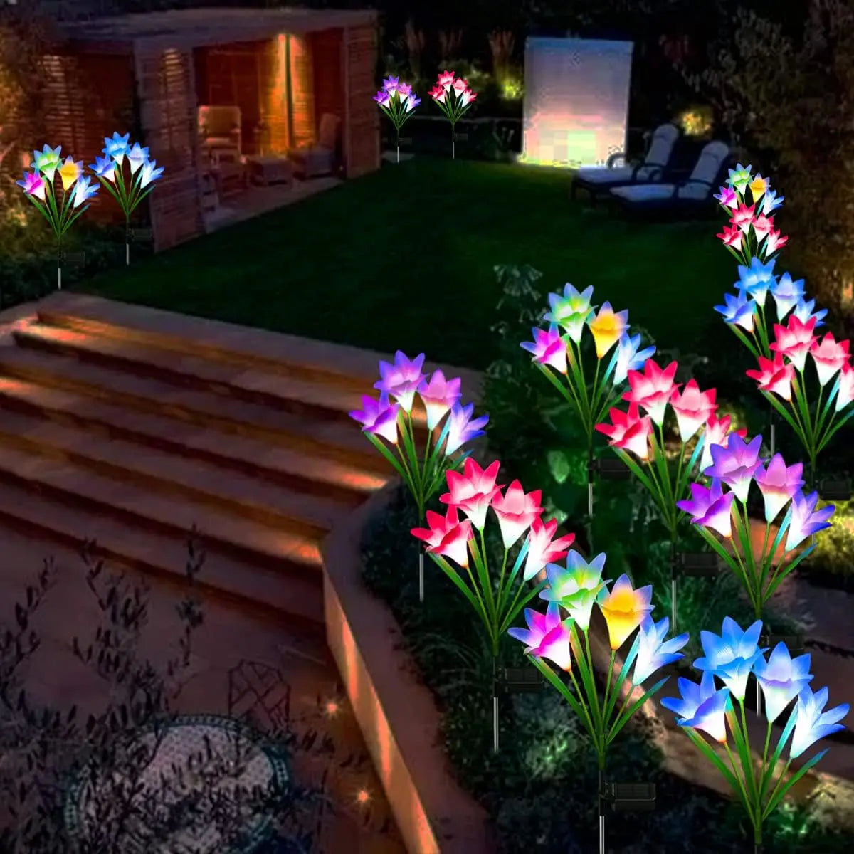 Solar Außen LED Blumenlichter – Lilienblumen Lampe mit 7 Farbwechsel-LEDs, Wasserdichte Garten- und Hofdekoration Kaufschwan®