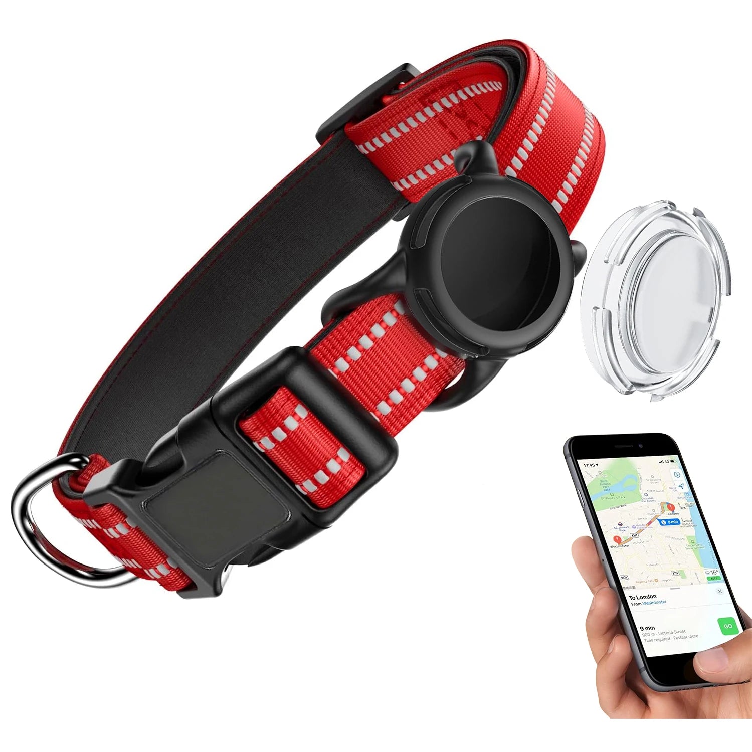 Wasserdichtes AirTag Hundehalsband Reflektierend Gepolstert Verstellbar mit Halter für Hunde Kaufschwan® Rot (ohne AirTag) M (35-50cm)