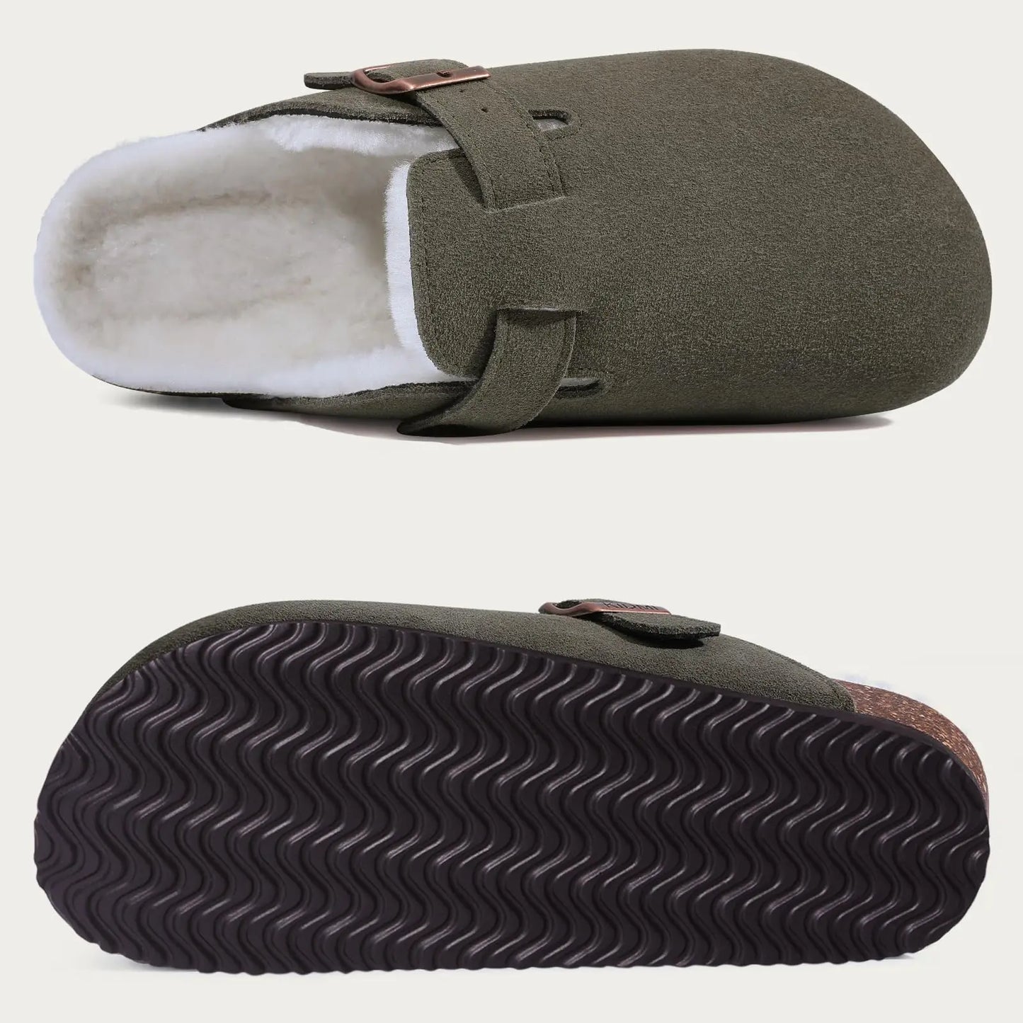 Klassische Winter-Pantoffeln | Unisex Fell-Suede Clogs | Kuschelige Hausschuhe mit Verstellbarer Schnalle & Kork-Fußbett Kaufschwan®