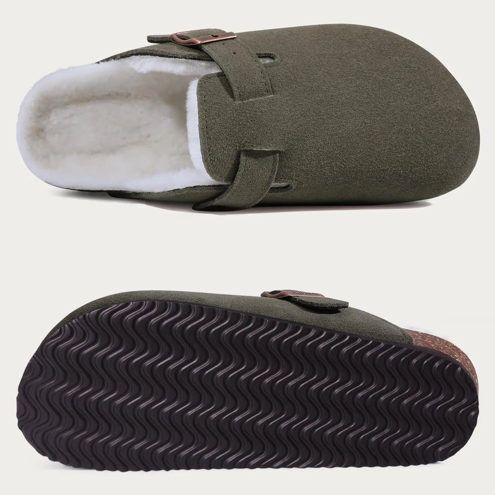 Klassische Winter-Pantoffeln | Unisex Fell-Suede Clogs | Kuschelige Hausschuhe mit Verstellbarer Schnalle & Kork-Fußbett Kaufschwan®
