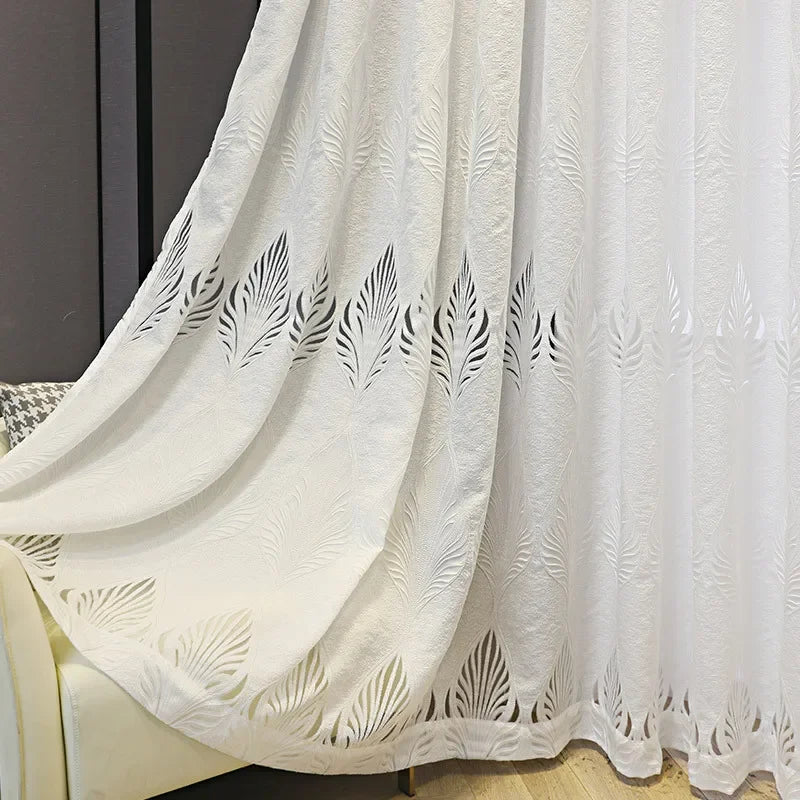 Nordic Weißer Transparenter Vorhang mit Hohlen Blättern für Schlafzimmer Wohnzimmer Kaufschwan® Weiß W132cmXH241cm 1 Stück Ösenverschluss