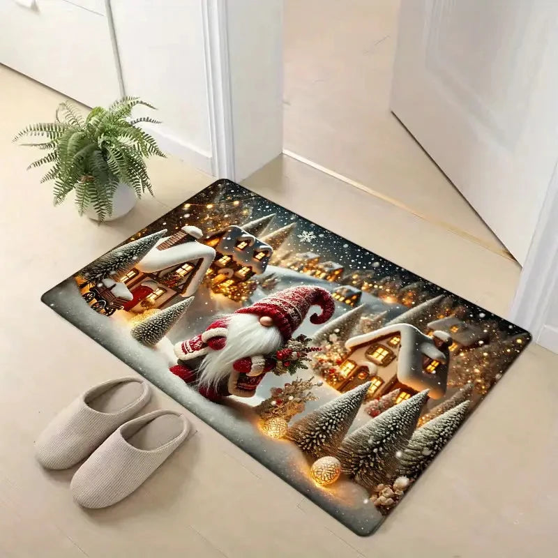 Weihnachts-Fußmatte mit Wichtelmotiv – Weicher, Rutschfester & Waschmaschinenfester Teppich für Küche, Schlafzimmer & Bad Kaufschwan® 40X60CM