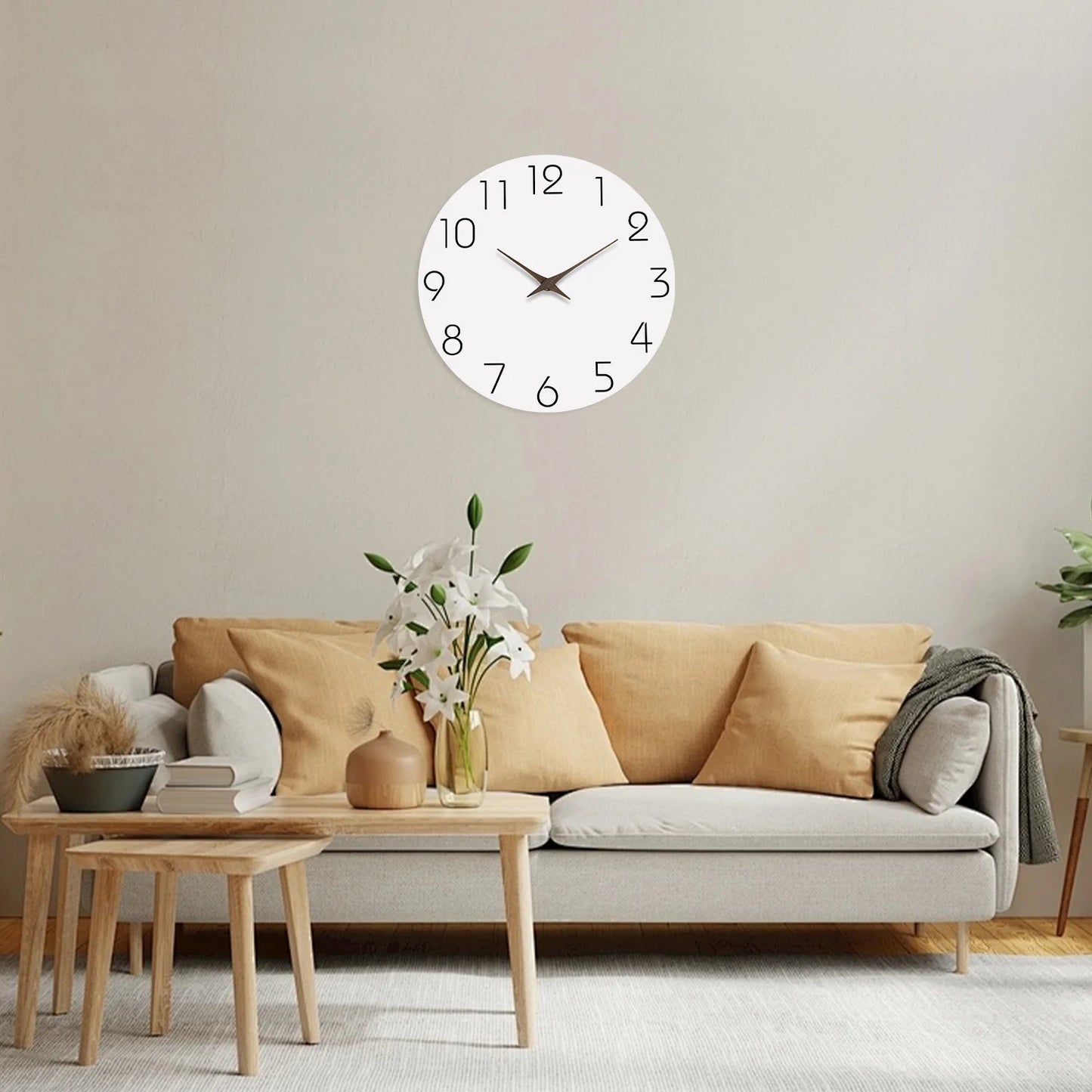 Weiße Muster Holz Wanduhr – Leise Quarz Moderne Deko Uhr Kaufschwan®
