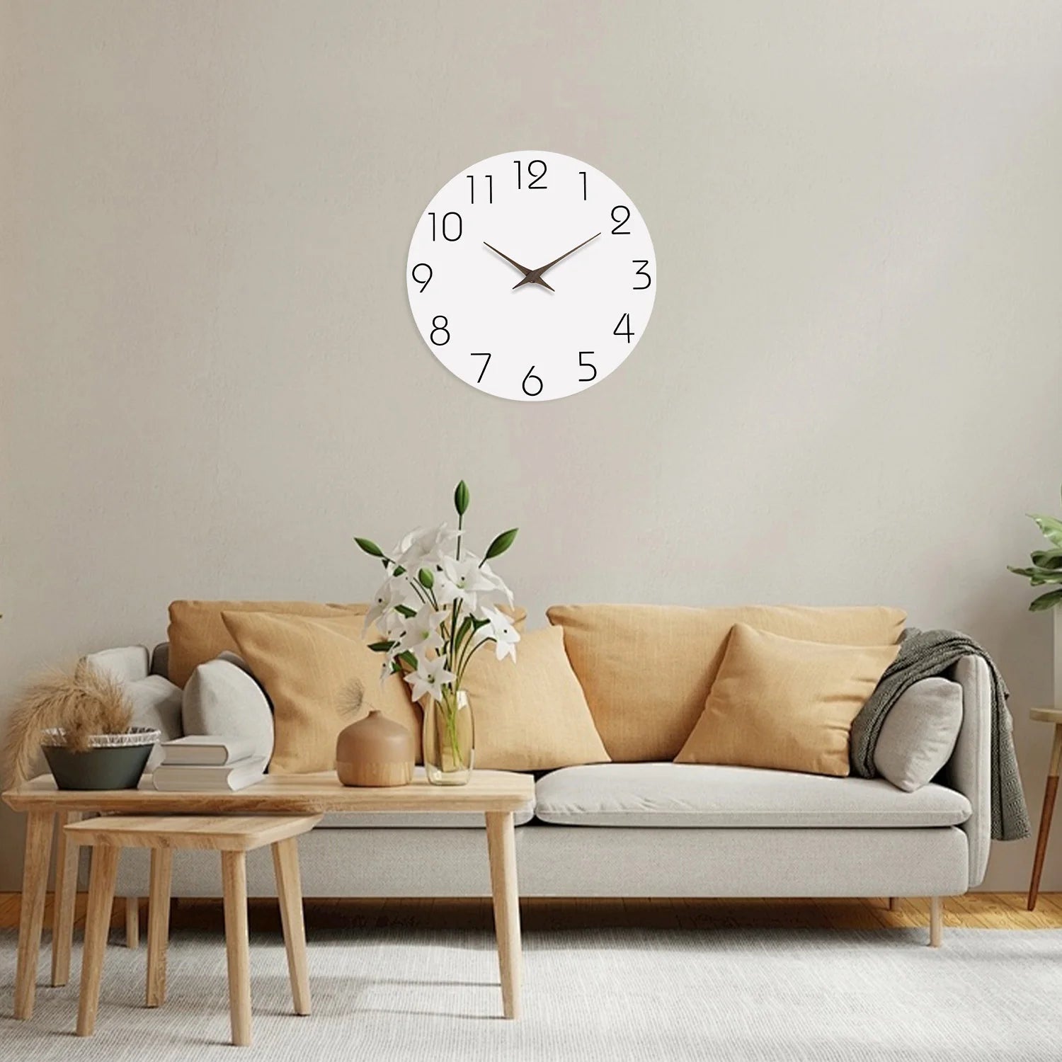 Weiße Muster Holz Wanduhr – Leise Quarz Moderne Deko Uhr Kaufschwan®
