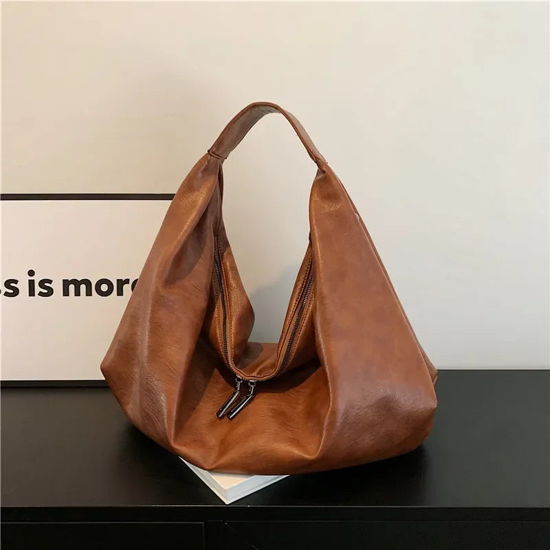 Große Schwarze Schultertasche für Damen – Hobo Shopper Tote | Weiche Leder Umhängetasche für Reisen & Alltag