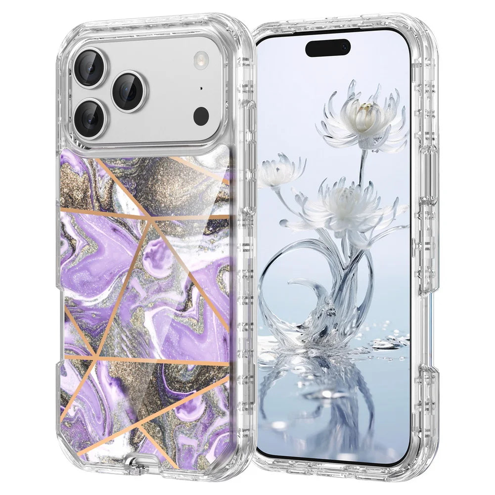 3-in-1 Mehrschichtige Stoßfeste Armor-Schutzhülle für iPhone 18 Pro & iPhone 18 Pro Max – Marmoroptik mit Veredelten Details Kaufschwan® Hellgrau iPhone 18 Pro