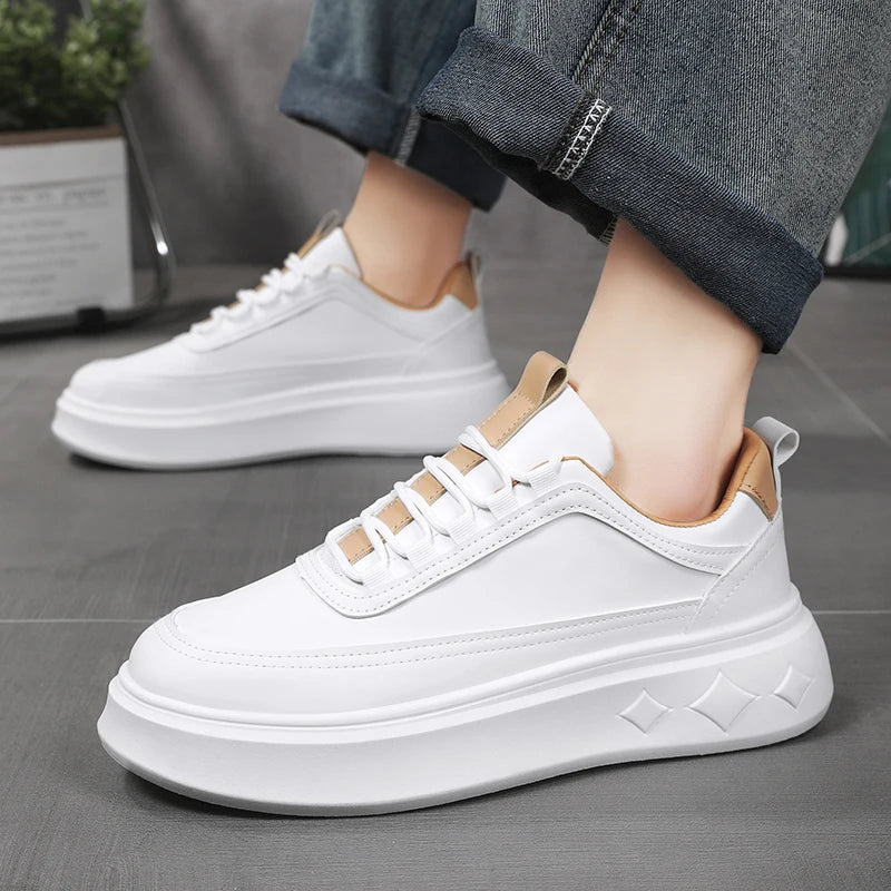 Modische Weiße Herren Sneaker – Plattform Sportschuhe für Outdoor Running | Atmungsaktive Leichte Laufschuhe mit Höheneffekt Kaufschwan®