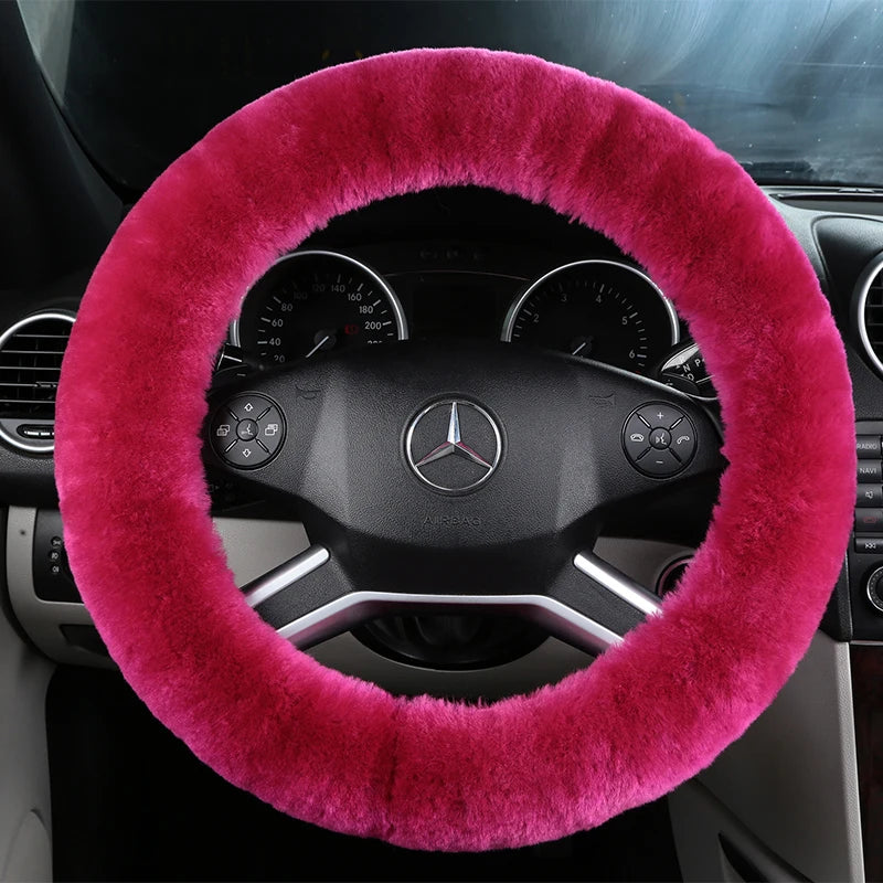 Dicker Woll-Lenkradbezug – Weicher Flauschiger Rutschhemmender Winterbezug für 36,5–38,5cm Lenkräder Kaufschwan® Fluoreszierendes Violett
