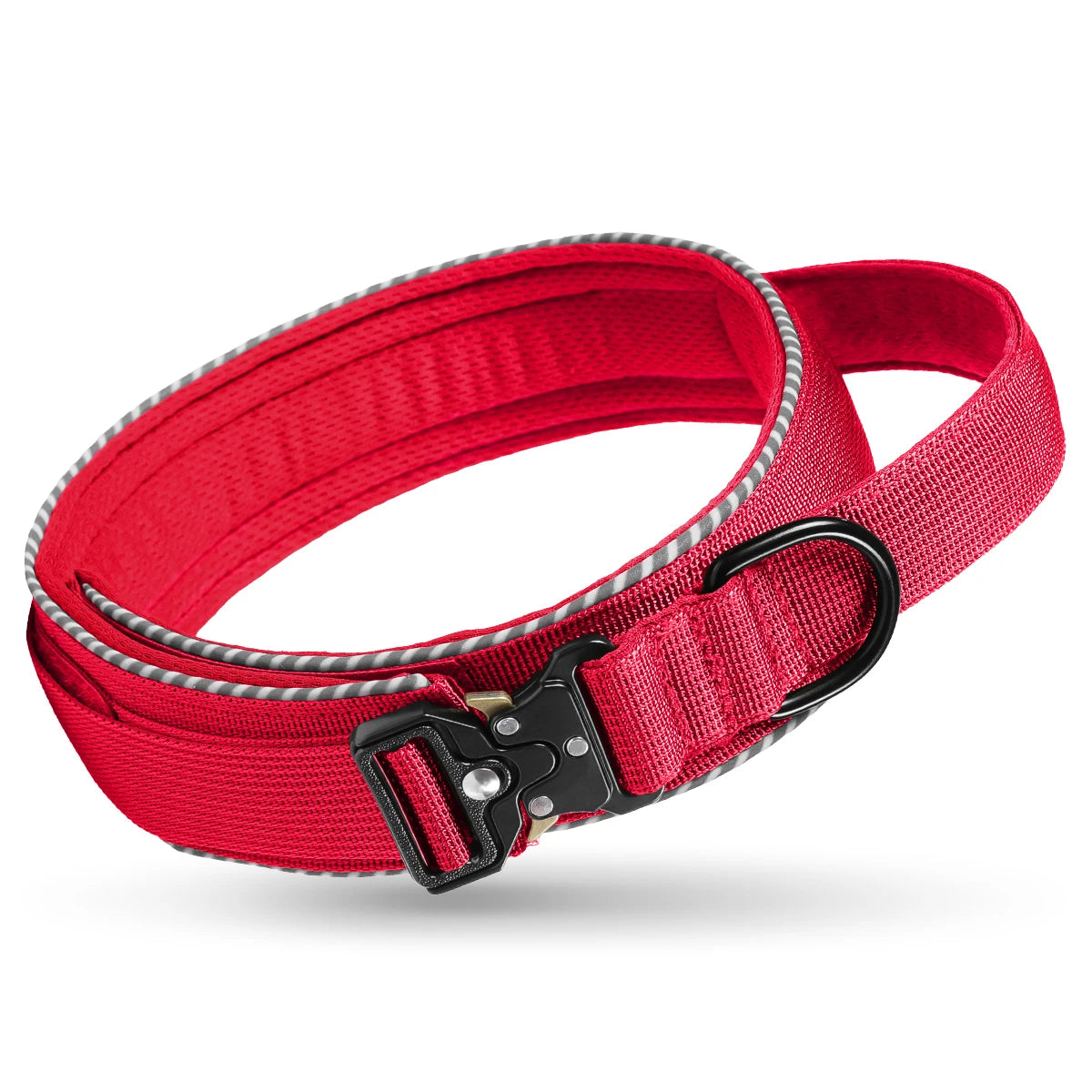 Hundehalsband mit Griff Verstellbar Militär Nylon Trainingshalsband mit Starker Schnalle Kaufschwan® Rot M