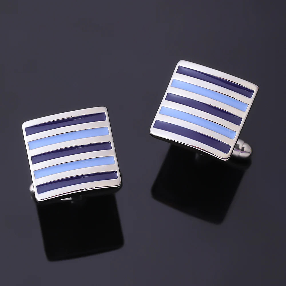 Neo-Gothic Royalblaue Herren Manschettenknöpfe – Hochwertige Französische Legierung | Quadratisches Emaille Streifen-Design für Business & Luxus Kaufschwan®