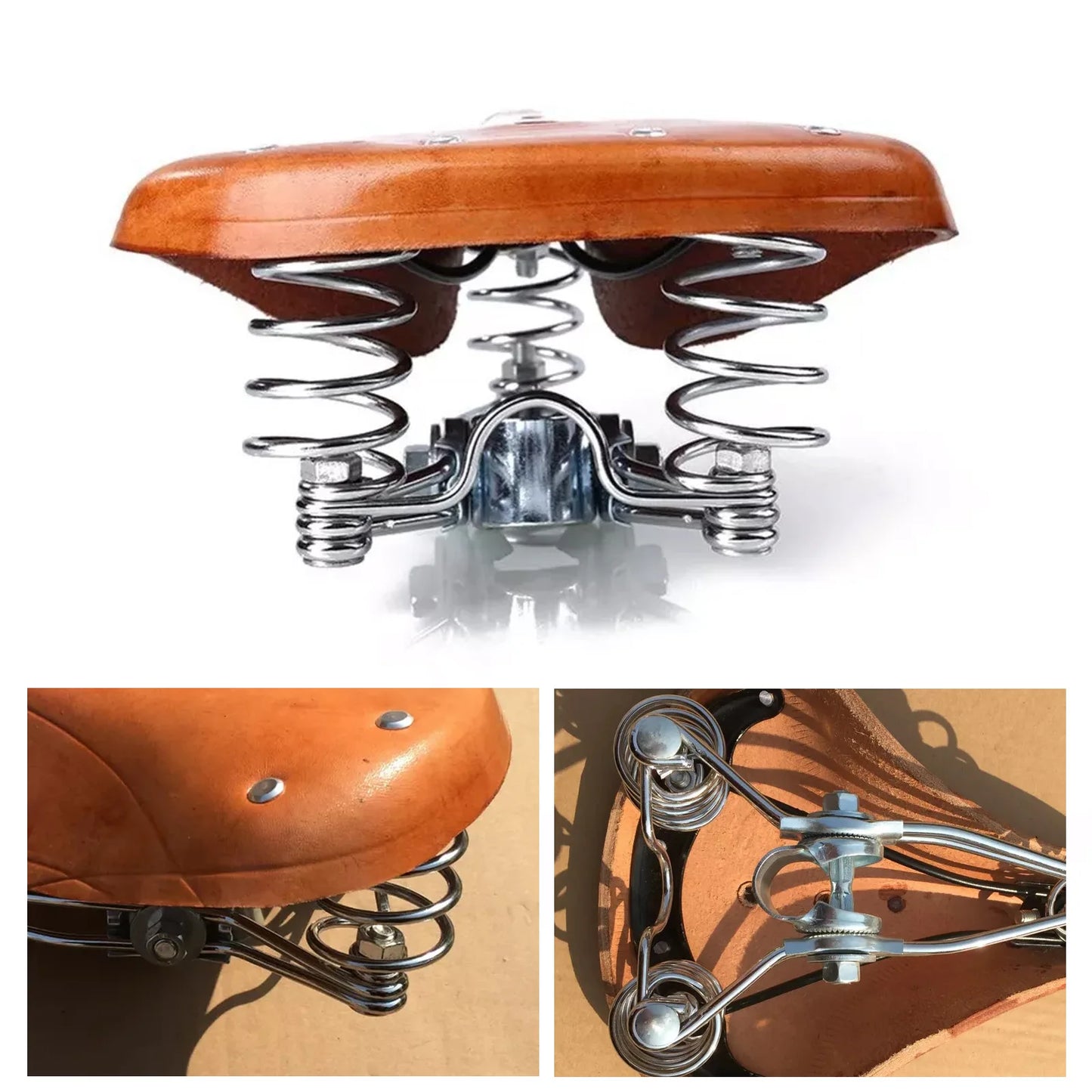 Brauner Vintage Fahrradsattel – Klassischer Kuhleder Sattel mit Federn | Retro Komfortsattel für City- & Rennräder Kaufschwan®