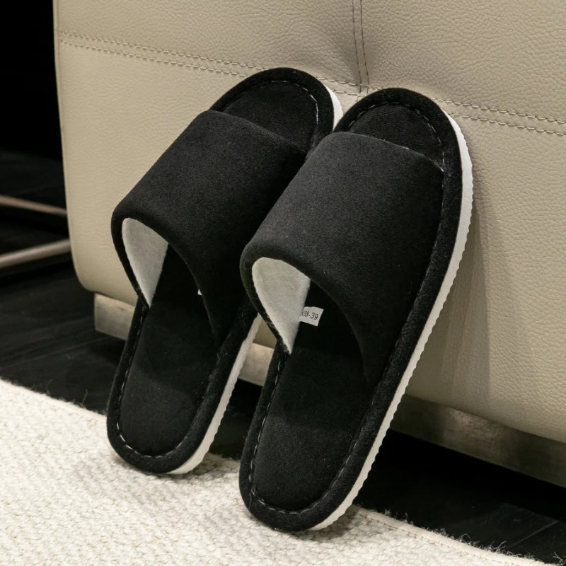 Herren Open-Toe Hausschuhe | Hochwertige, Weiche & Bequeme Schuhe für Zuhause | Rutschfest & Geräuschlos Kaufschwan® Schwarz 36-37