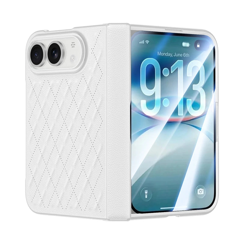 Luxuriöse Magnetische Klapphülle aus PU-Leder für iPhone Duo – Matte MagSafe-Kompatible Schutzhülle mit Scharnierschutz und Schutzfolie Kaufschwan® Weiß iPhone Duo