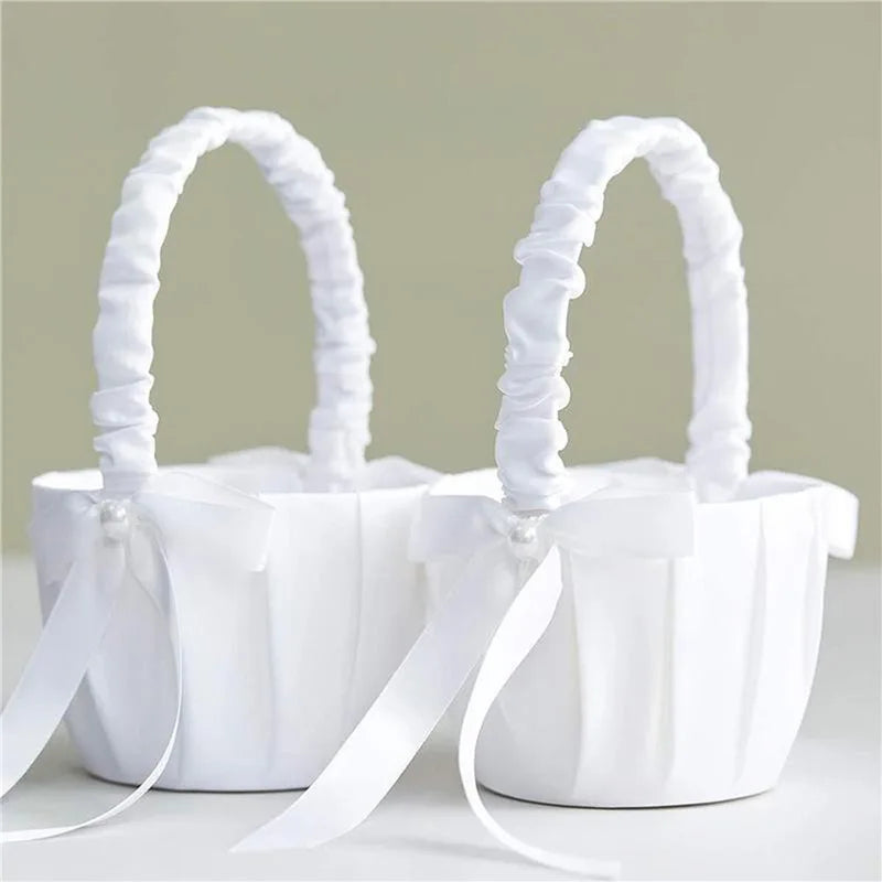 Satin Perlen Blumenkorb – Eleganter Hochzeitskorb für Blumenmädchen und Ringe Kaufschwan®