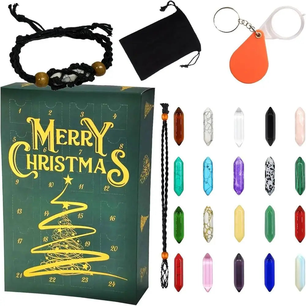 Kristall-Weihnachts-Adventskalender – Naturstein-Sammlung mit Chakra-inspirierten Steinen für die Festliche Adventszeit