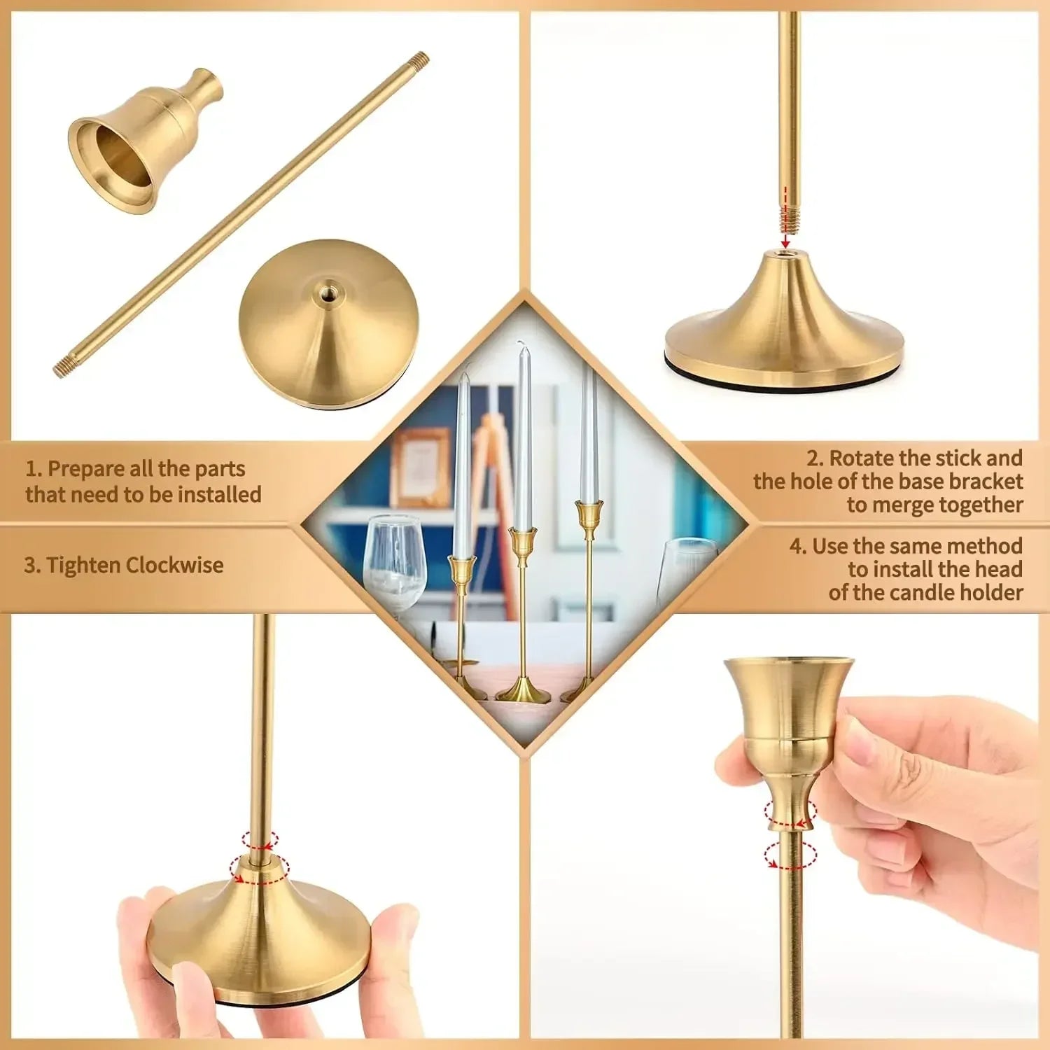 Set aus 3 Vintage Metall Aluminium Kerzenhaltern – Elegante Tischdekoration für Hochzeit, Zuhause & Hotel Kaufschwan®