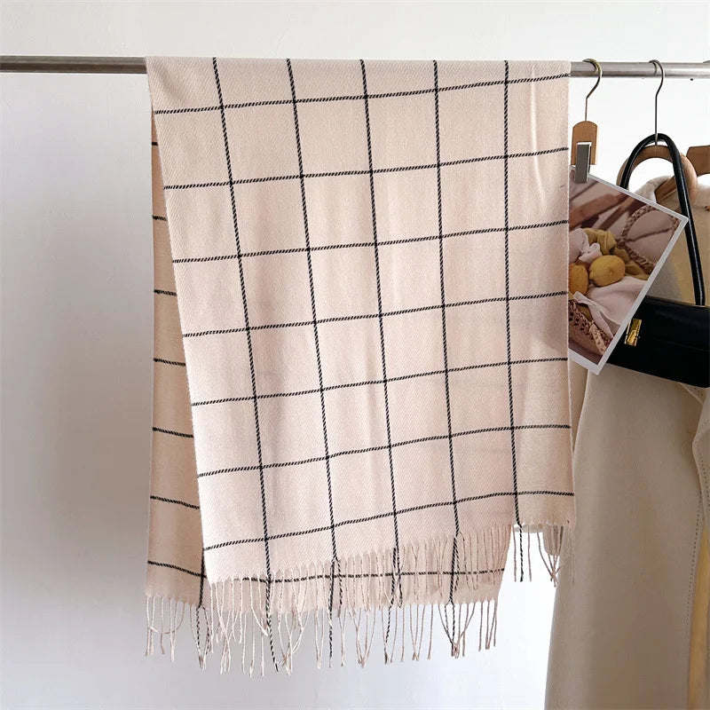 Modischer Karo Kaschmir-Imitat Schal | Luxus Pashmina Wärmeschal | Umschlagtuch, Poncho Decke mit Fransen Kaufschwan®
