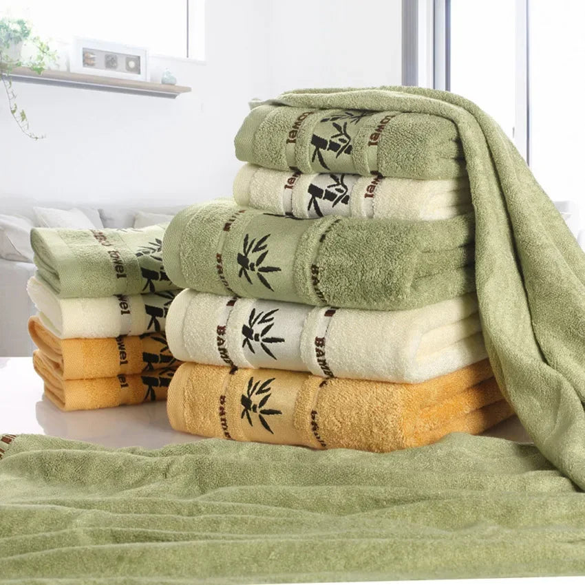 Bambusfaser Handtuch Set – Luxuriös Dick & Saugfähig | Weiche Bade- & Gesichtstücher für Erwachsene, Badezimmer & Strand Kaufschwan®