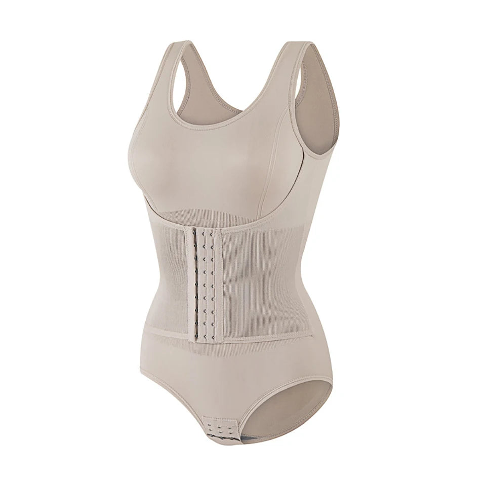 Damen Bodysuit Shapewear mit Reißverschluss & Gürtel – Figurformende Faja, Bauchweg Korsett & Taillentrainer Kaufschwan® Beige M