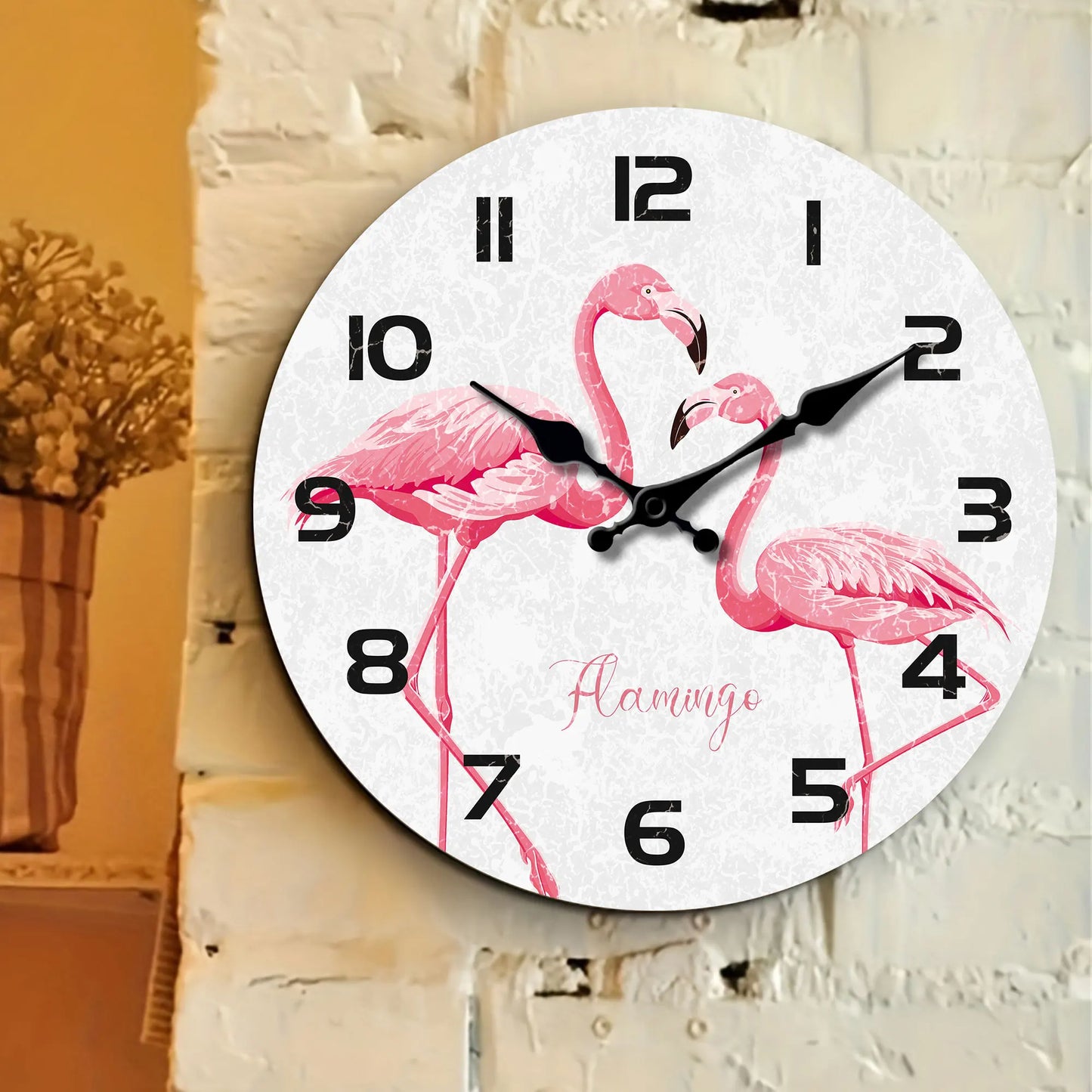 Rosa Flamingo Holz Wanduhr – Leise Quarz Deko Uhr Kaufschwan®