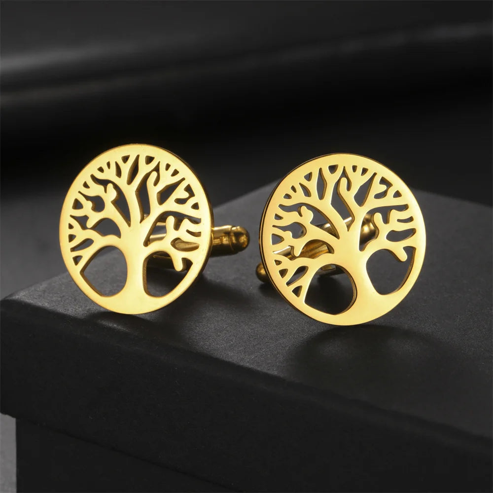 Baum des Lebens Manschettenknöpfe für Herren – Runde Edelstahl Manschetten | Elegantes Accessoire für Hochzeit, Business & Anlassmode Kaufschwan®