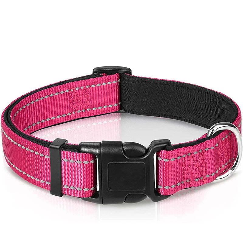 Reflektierendes Verstellbares Hundehalsband Gepolstert Nylon Neopren für Mittel Große Hunde Kaufschwan® Rosenrot L