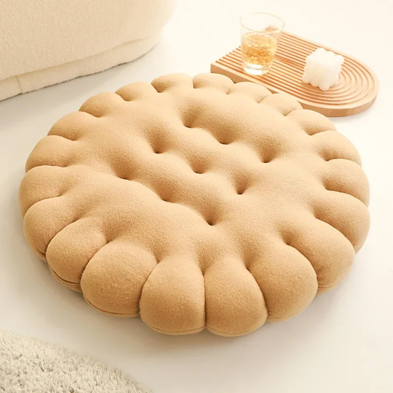 Keksförmiges Kissen | Plüschiges Flauschiges Stuhlkissen | Maschinenwaschbar | Studentenkissen | Wohnzimmerdekoration Kaufschwan® Rund Beige 40x40cm