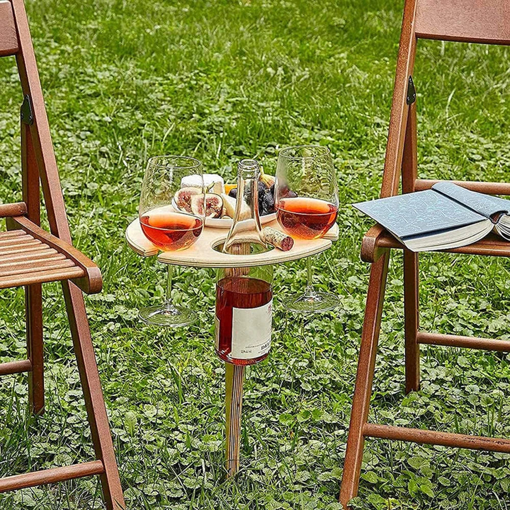 Tragbarer Faltbarer Holz Weintisch – Outdoor Glas- & Flaschenhalter | Picknick, Strand & Garten Party Wein Stand Kaufschwan®