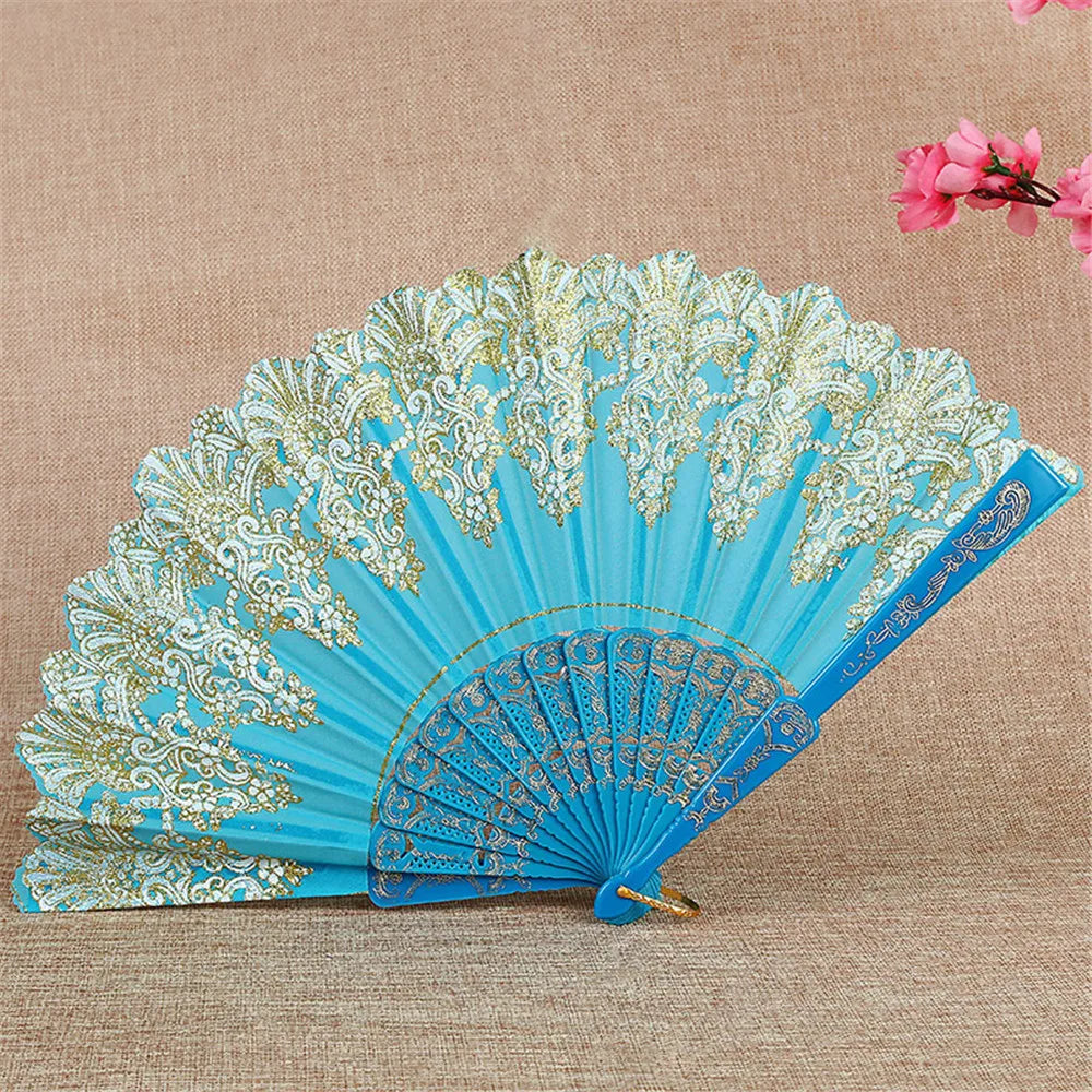 Retro Faltfächer | Kunststoff mit Goldpuder | Weißer Hochzeits- & Partyfächer im Chinesischen Stil Kaufschwan® Design 7