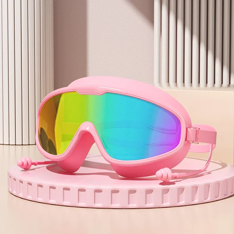 Outdoor Schwimmbrille | Anti-Beschlag Weitwinkel Tauchbrille mit Ohrstöpseln | Wasserdichte Schwimmbrille für Erwachsene & Jugendliche Kaufschwan® Rosa Reflektierend