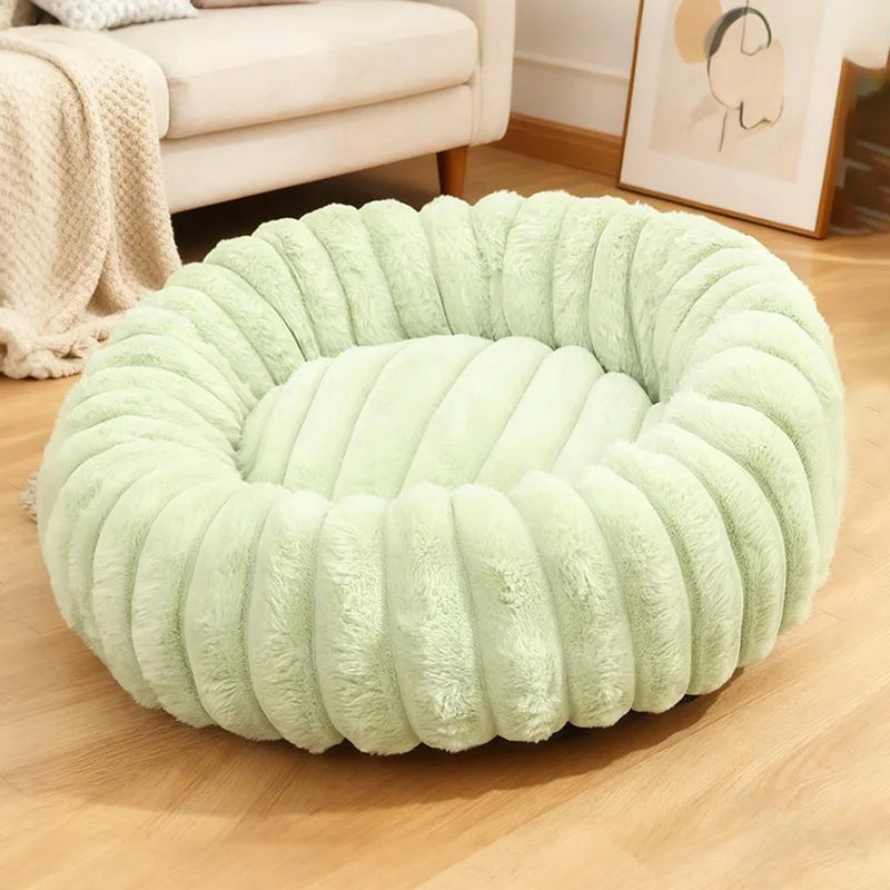 Indoor Hundebett – Cordstoff & Kunstfell Donut Bett mit Anti-Rutsch Boden Kaufschwan® Grün 40cm