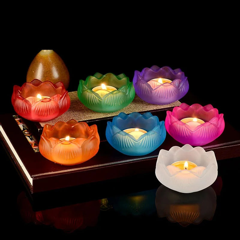 Bunter Glas Lotus Kerzenhalter – Buddhistischer Altar Butterlampenständer für Andacht & Wohndekoration Kaufschwan®