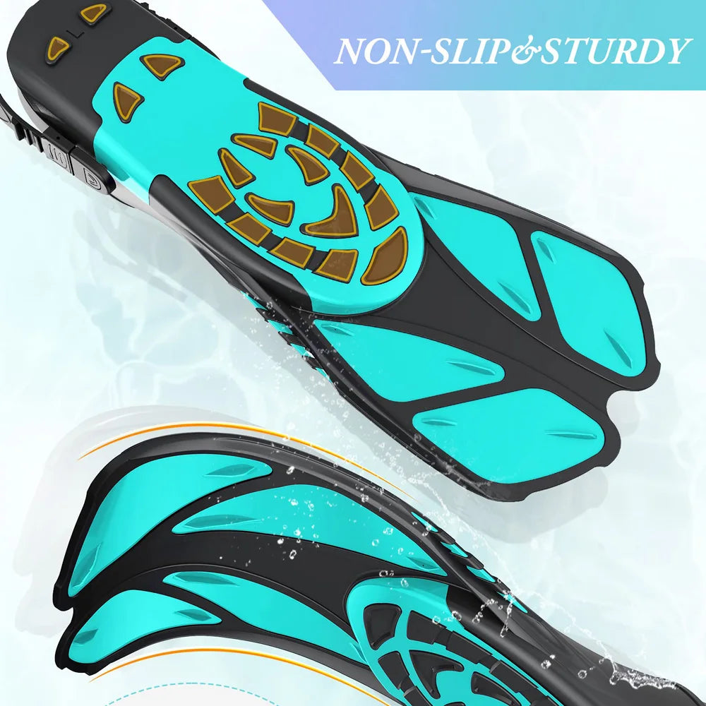 Schnorchelflossen mit verstellbaren Schnallen | Kurze Silikon Schwimmflossen | Offene Ferse Tauchschuhe für Erwachsene Herren & Damen Kaufschwan®