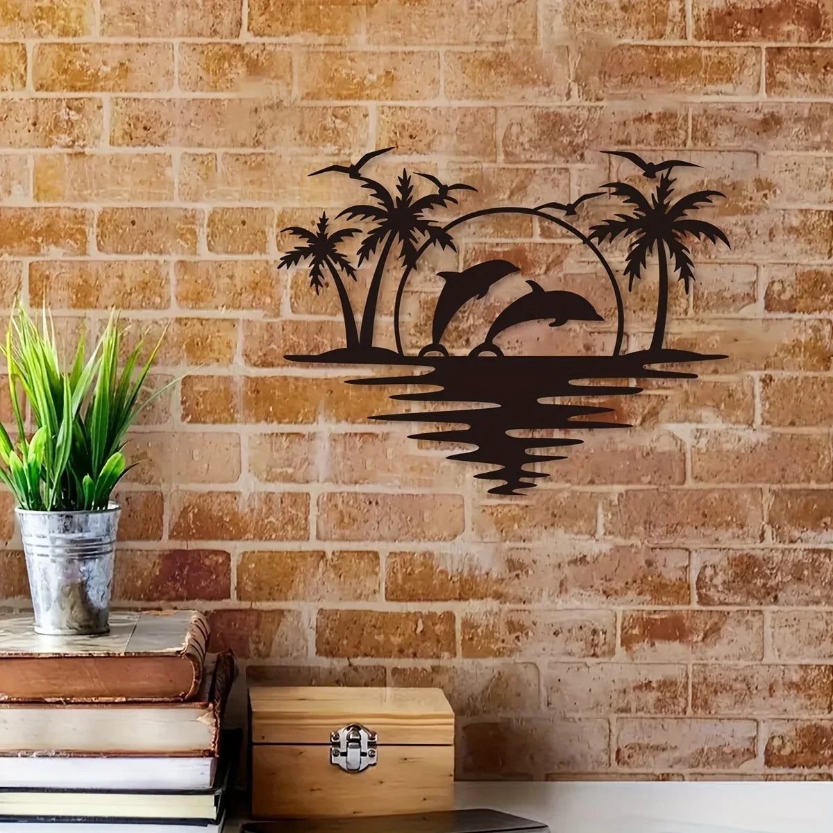 Kreative Delfin Kokospalmen Strand Metall Wanddeko – Innen & Außen Kunst Kaufschwan®
