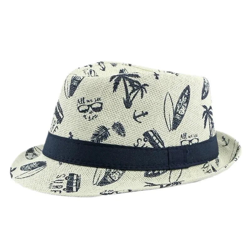 Retro Sonnenhut – Britischer Top Hat Stil, Geometrischer Strohhut mit Gürtel, Unisex Strand & Partner Fedoras