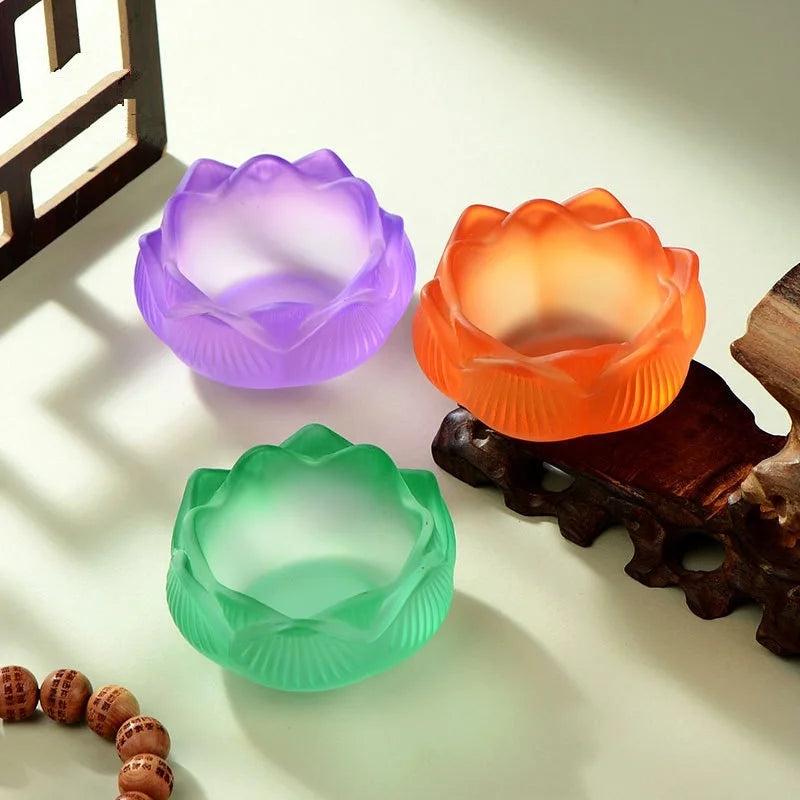 Bunter Glas Lotus Kerzenhalter – Buddhistischer Altar Butterlampenständer für Andacht & Wohndekoration Kaufschwan®