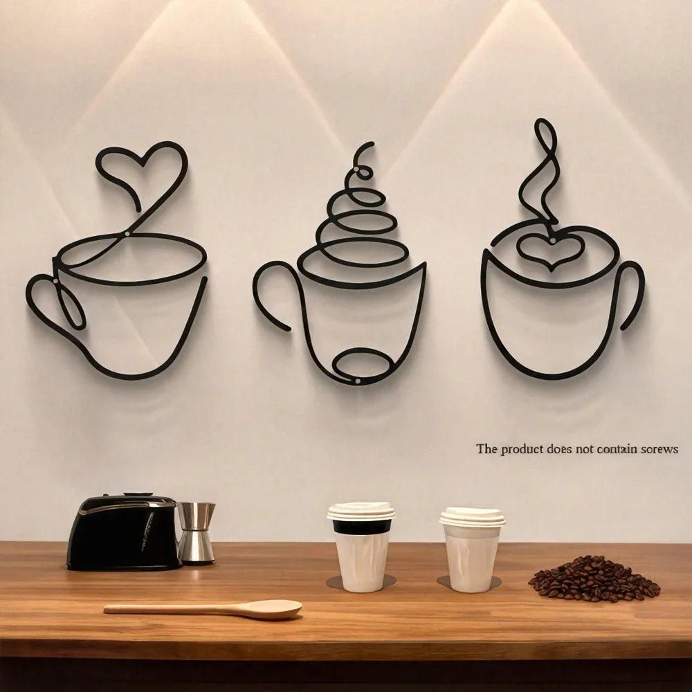 3er Set Kreative Kaffee Wanddeko – Carbonstahl Café Dekoration Kaufschwan®