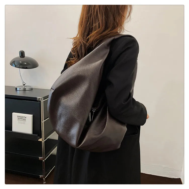 Große Schwarze Schultertasche für Damen – Hobo Shopper Tote | Weiche Leder Umhängetasche für Reisen & Alltag Kaufschwan®