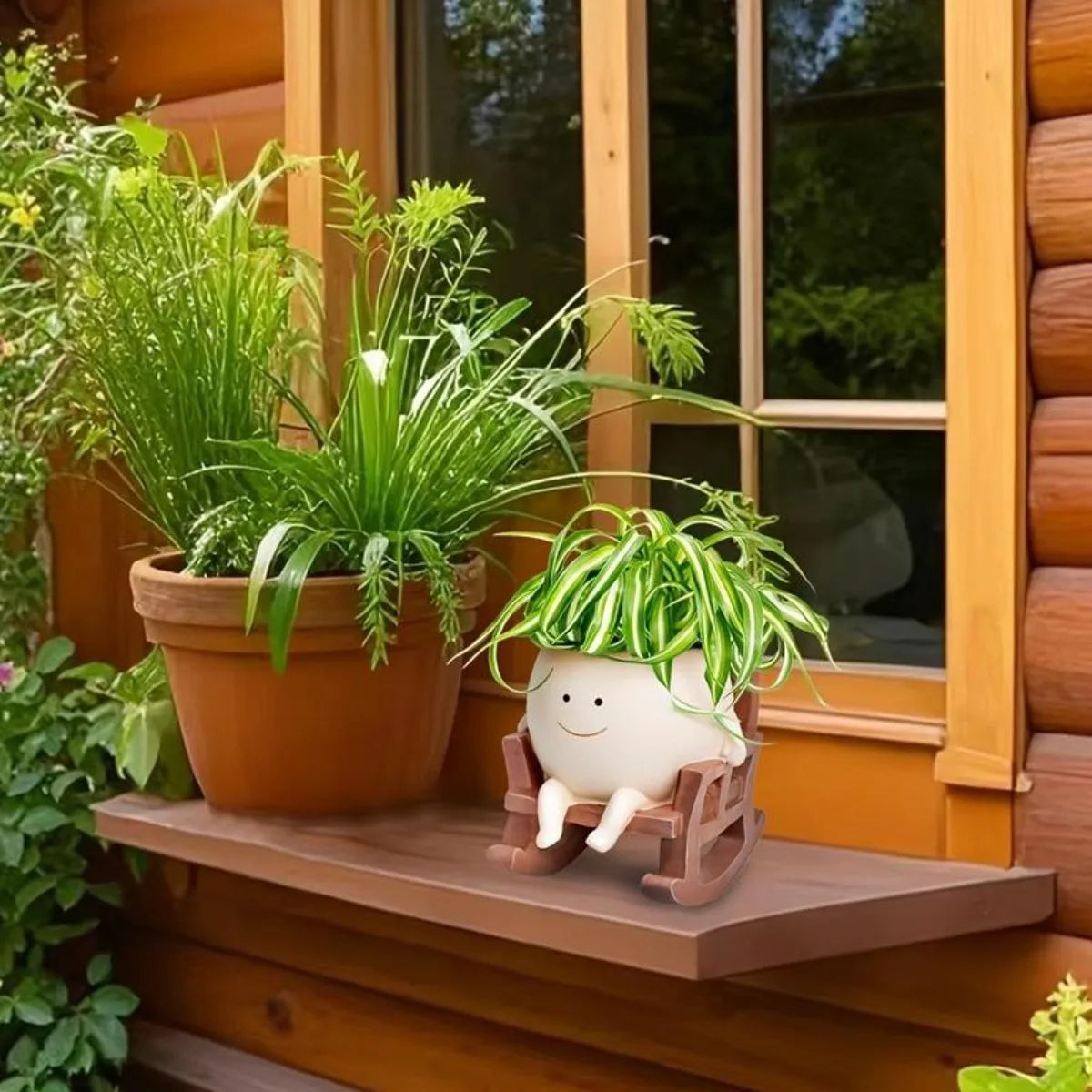 Niedlicher Sitzender Schaukelstuhl Sukkulenten Blumentopf mit Ablaufloch – Smiley Gesicht Cartoon Resin Pflanztopf für Zimmerpflanzen Kaufschwan®
