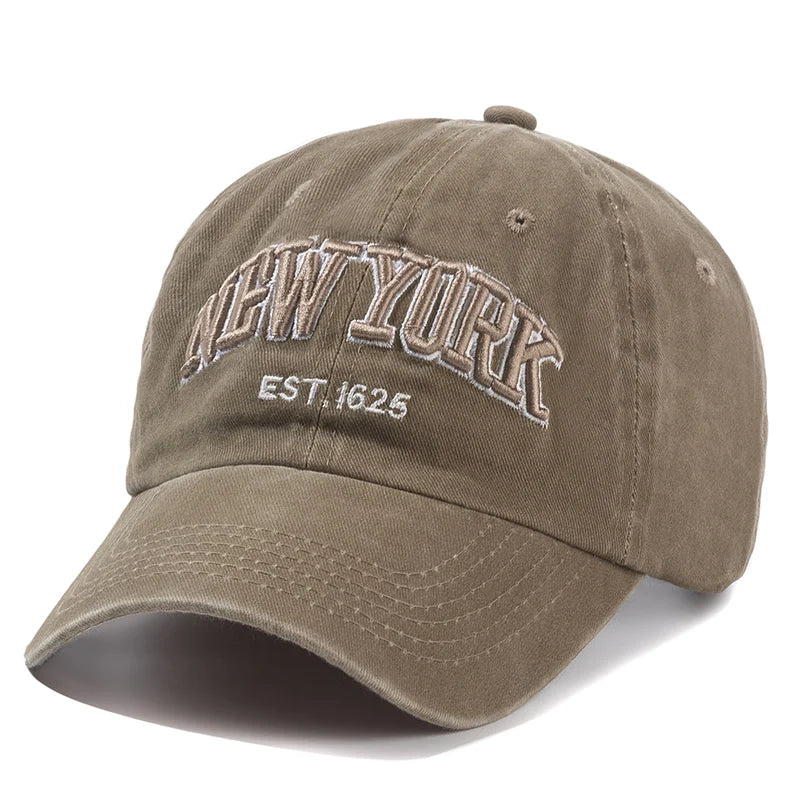 2025 New York Washed Cotton Cap | Herren & Damen Snapback Baseballkappe | Sonnenschutz Dad Hat | Outdoor Freizeitkappe Kaufschwan® khaki