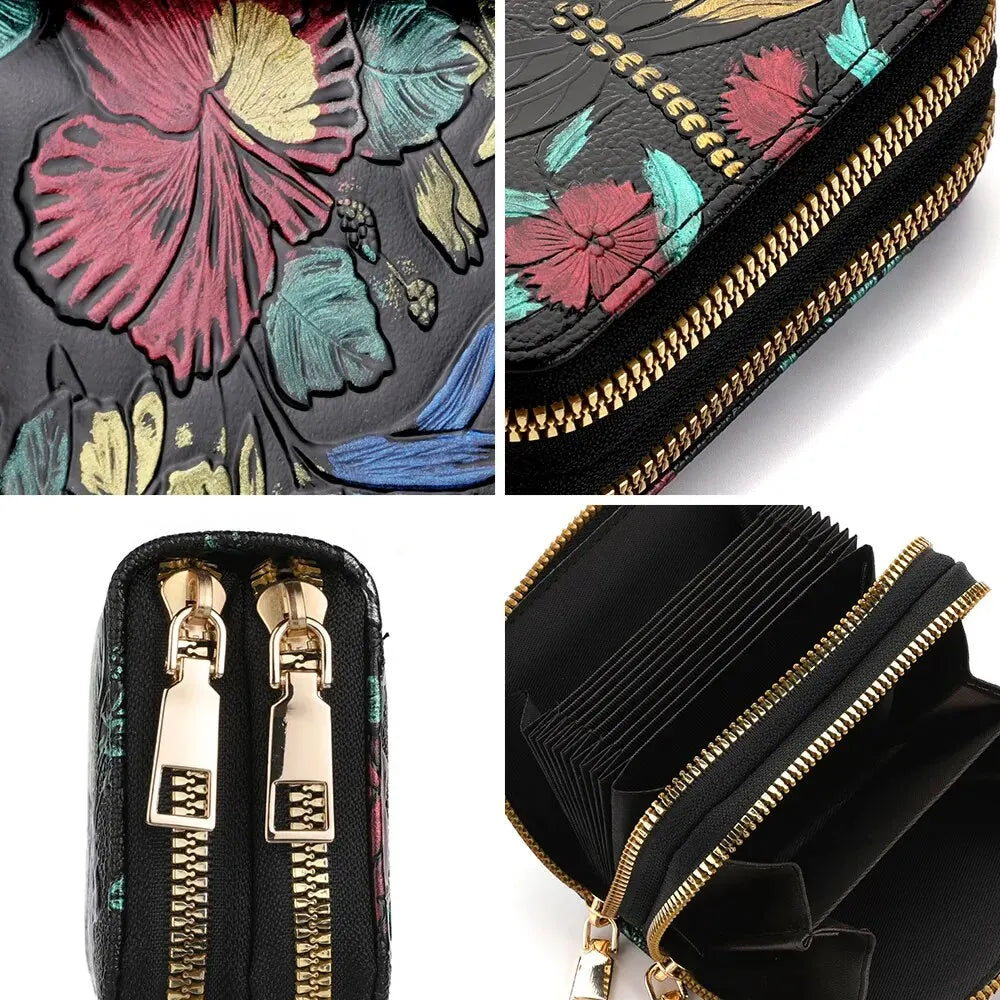 Damen RFID Kartenetui – Doppelreißverschluss Geldbörse | Multifunktionale Kreditkartenbörse mit Münzfach für Frauen & Mädchen Kaufschwan®