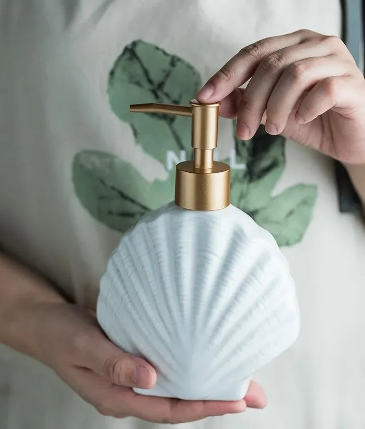 Keramik Flüssigseifenspender – Seestern Muschel-Form Lotion- & Desinfektionsmittel-Flasche fürs Badezimmer Kaufschwan®