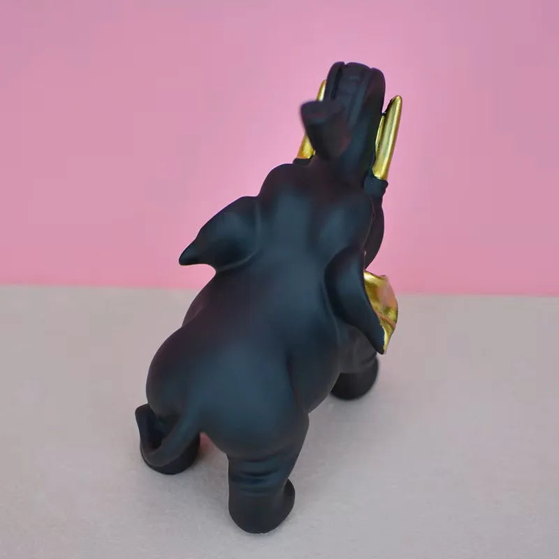 Schwarz-Gold Elefanten Statue – Luxuriöse Kunst-Dekoration für Wohnzimmer und Schreibtisch