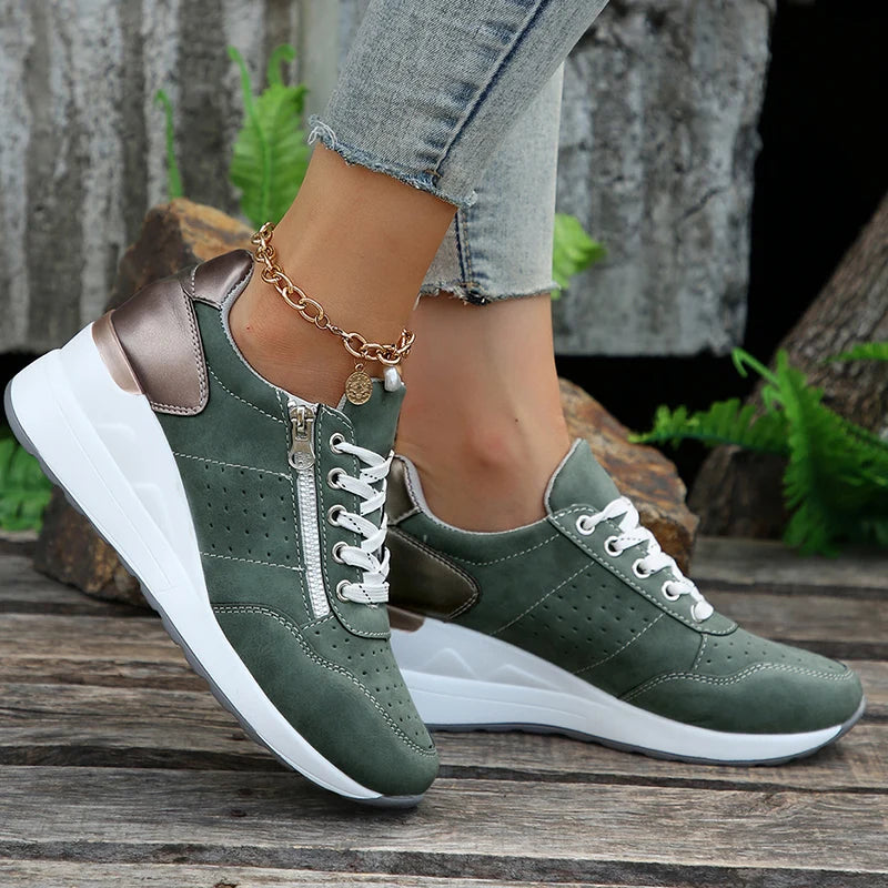Damen Keil-Sneaker in Übergrößen – Frühling Schnürschuhe mit Plateau-Sohle | Leichte, Rutschfeste Freizeit-Schuhe Kaufschwan®