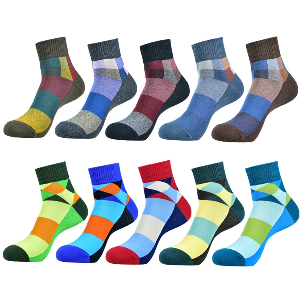 5 Paare Herren Frühling/Sommer Baumwolle Mehrfarbige Kurze Bootssocken | Hochwertige Modische Innovative Kurzsocken Kaufschwan® Set 1 - 10 Paare EU (40-46)