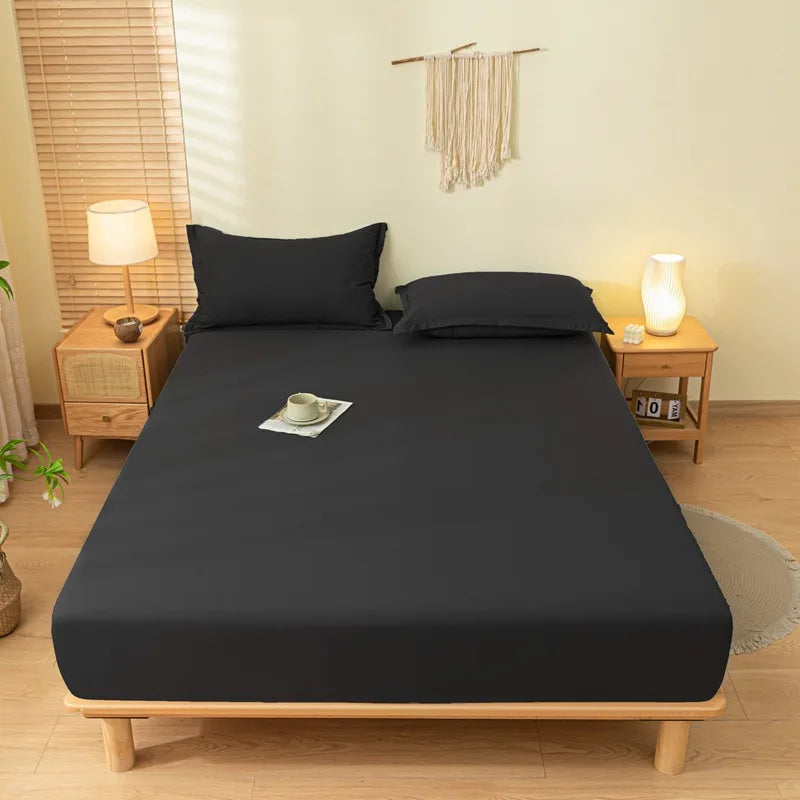 Uni Spannbettlaken – Einfaches einteiliges Matratzenschoner | Maschinenwaschbar, Ohne Kissenbezug Kaufschwan® Schwarz 200x220cm