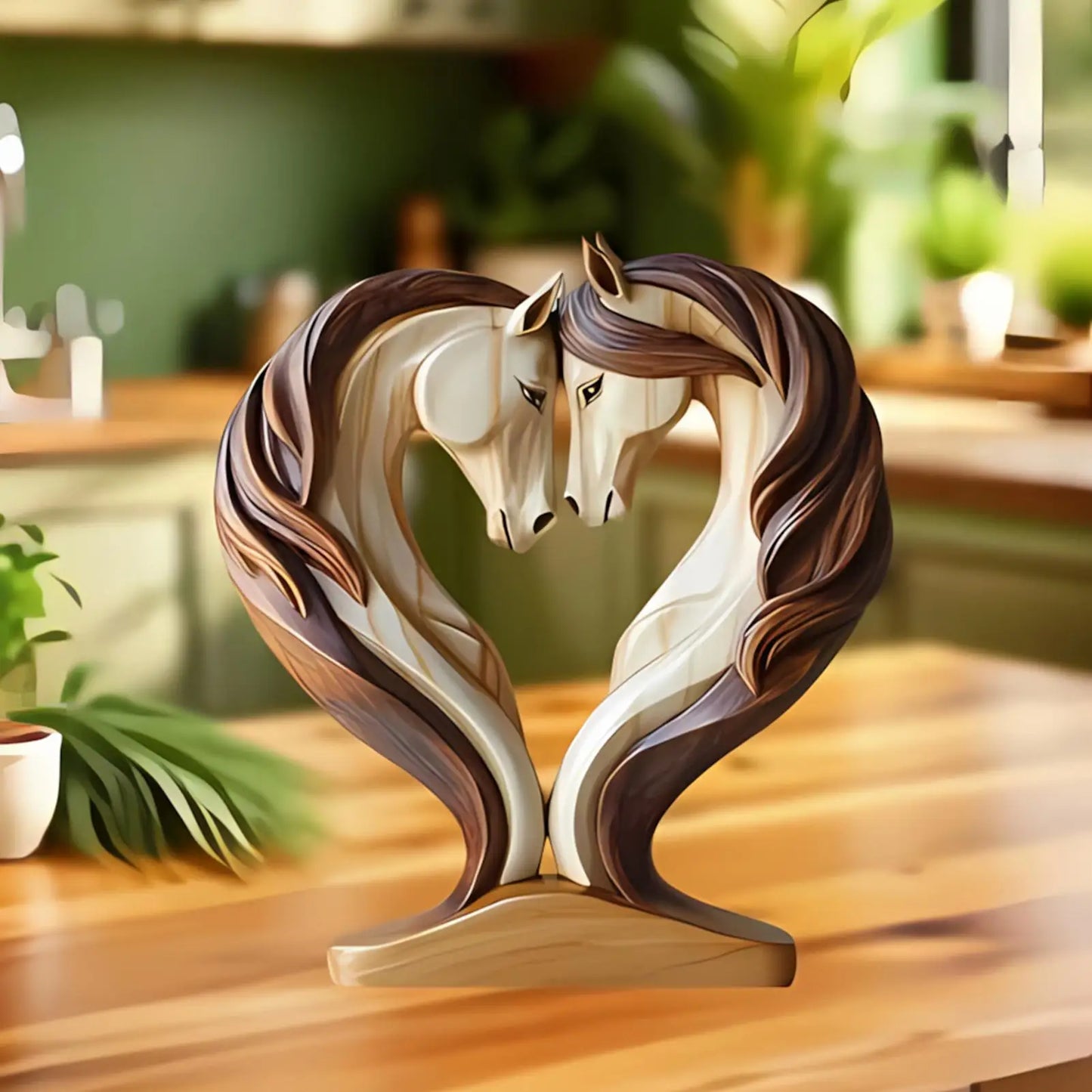 2D Holz Pferde Skulptur – Tierornament in Kuschelpose für Tisch, Arbeitsplatz, Zuhause und Kinderzimmer Kaufschwan®